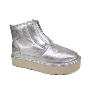 Ugg Neumel Platform Zip Shine Metallic Silver Leather Ankle Boots Size 8
